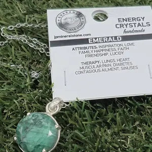 Natural Emerald Silver Bezel Necklace with Steel Chain