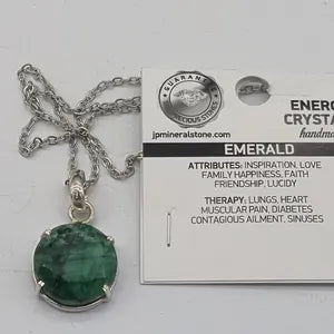 Natural Emerald Silver Bezel Necklace with Steel Chain