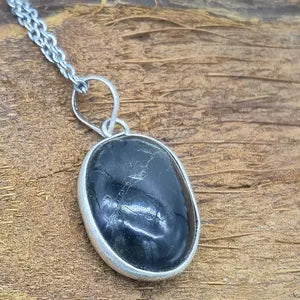 Black Diopside Silver 925 Bezel Necklace with Steel Chain, Statement Necklace for Men, Energy Protection Necklace