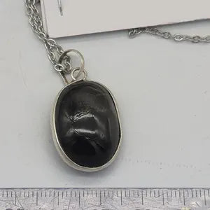 Black Diopside Silver 925 Bezel Necklace with Steel Chain, Statement Necklace for Men, Energy Protection Necklace