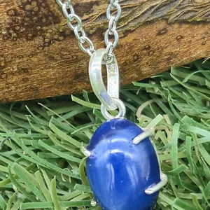 Blue Star Sapphire Silver 925 Bezel Necklace with Steel Chain, Gemstone Necklace for Him and for Her