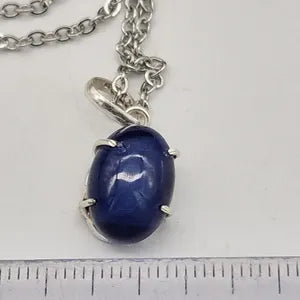 Blue Star Sapphire Silver 925 Bezel Necklace with Steel Chain, Gemstone Necklace for Him and for Her