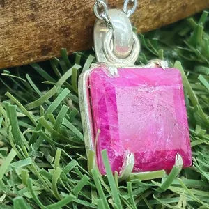 Natural Ruby Silver Bezel Necklace with Steel Chain, Precious Gemstone Necklace for Him and Her