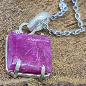 Natural Ruby Silver Bezel Necklace with Steel Chain, Precious Gemstone Necklace for Him and Her