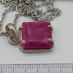 Natural Ruby Silver Bezel Necklace with Steel Chain, Precious Gemstone Necklace for Him and Her