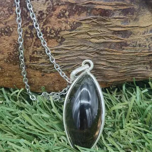 Smoked Quartz Silver Bezel Necklace with Steel Chain, Crystal Necklace for Men and Women