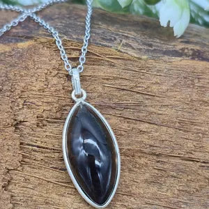 Smoked Quartz Silver Bezel Necklace with Steel Chain, Crystal Necklace for Men and Women