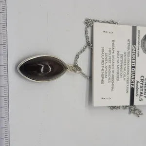 Smoked Quartz Silver Bezel Necklace with Steel Chain, Crystal Necklace for Men and Women