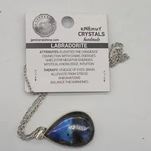 Blue Labradorite Silver Bezel Necklace with Steel Chain