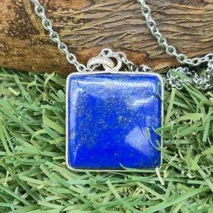 Lapis Lazuli Crystal Necklace in Silver Bezel and Steel Chain