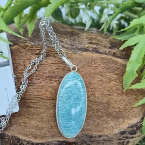 Amazonite Silver Pendant Necklace, Crystal Necklace for Him and Her