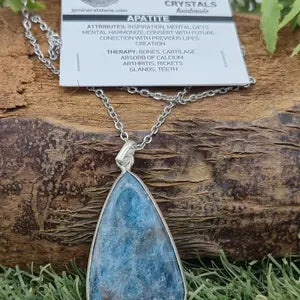 Apatite Silver Bezel Pendant Necklace with Steel Chain