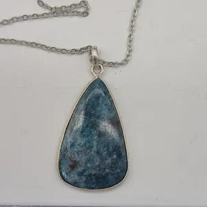 Apatite Silver Bezel Pendant Necklace with Steel Chain