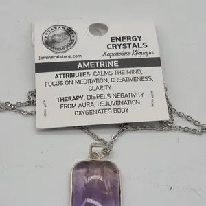 Natural Amentrine Sterling Silver Necklace, Purple Crystal Necklace for Him and Her