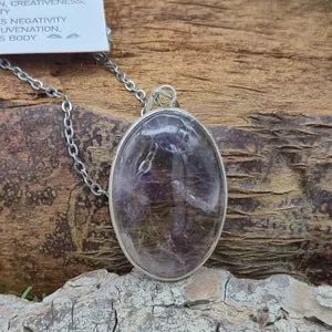 Ametrine Silver Bezel Necklace with Steel Chain, Gemstone Necklace for Him and Her