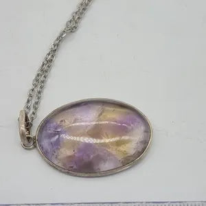 Ametrine Silver Bezel Necklace with Steel Chain, Gemstone Necklace for Him and Her