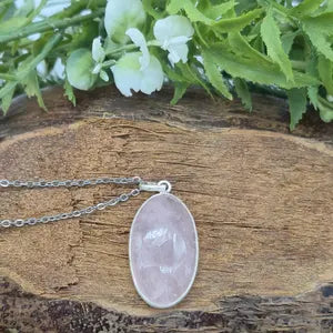 Rose Quartz Sterling Silver Bezel Necklace in Steel Chain, Birthstone Necklace Gift for Him and Her