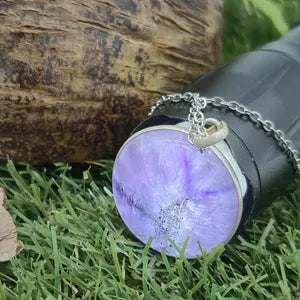 Amethyst Pendant Necklace in Silver Bezel with Steel Chain