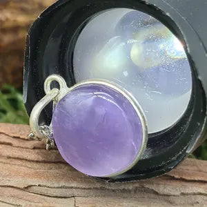 Amethyst Pendant Necklace in Silver Bezel with Steel Chain