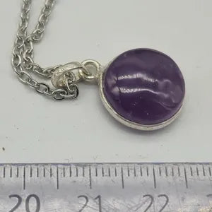 Amethyst Pendant Necklace in Silver Bezel with Steel Chain