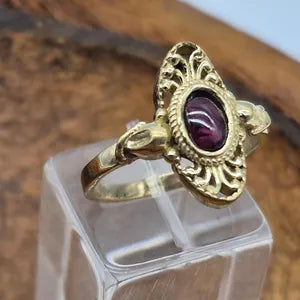 Red Garnet Brass Adjustable Ethnic Ring