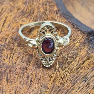 Red Garnet Brass Adjustable Ethnic Ring