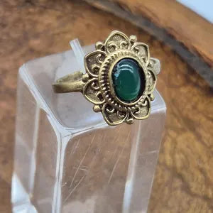 Green Aventurine Brass Adjustable Ring for Women, Lucky Green Crystal Ring