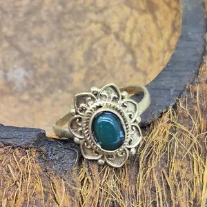 Green Aventurine Brass Adjustable Ring for Women, Lucky Green Crystal Ring