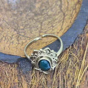 Green Aventurine Brass Adjustable Ring for Women, Lucky Green Crystal Ring