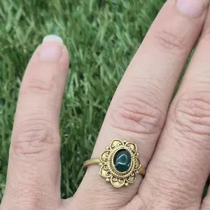 Green Aventurine Brass Adjustable Ring for Women, Lucky Green Crystal Ring