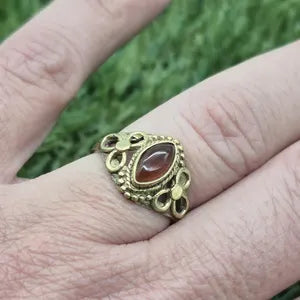 Carnelian Brass Adjustable Ring for Women