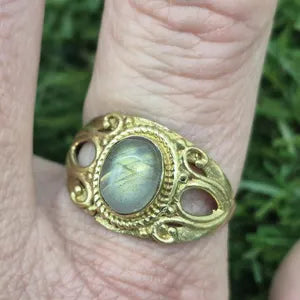 Shiny Labradorite Brass Adjustable Ring for Women