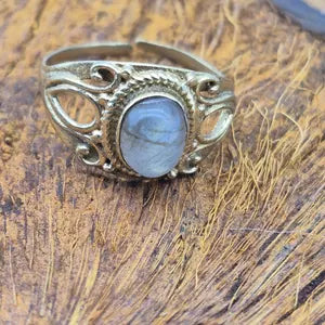 Shiny Labradorite Brass Adjustable Ring for Women