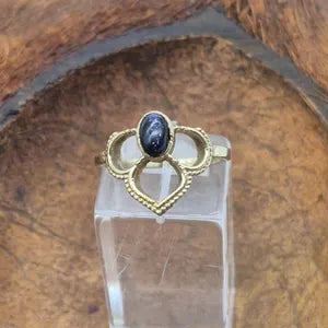 Blue Goldstone Brass Adjustable Ring for Women