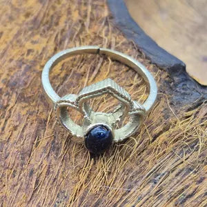 Blue Goldstone Brass Adjustable Ring for Women
