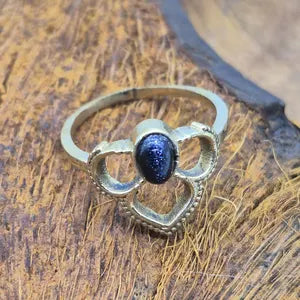 Blue Goldstone Brass Adjustable Ring for Women