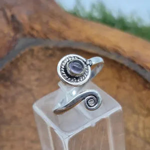 Amethyst Silver Plated Adjustable Ethnic Ring