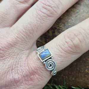 Blue Labradorite Crystal Silver Plated Ring