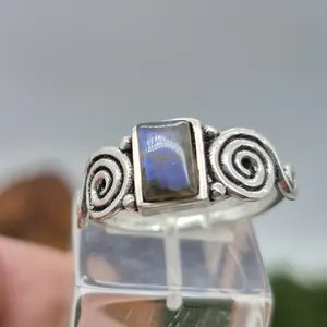 Blue Labradorite Crystal Silver Plated Ring