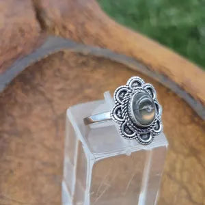 Orange Labradorite Silver Plated Adjustable Ring for Women