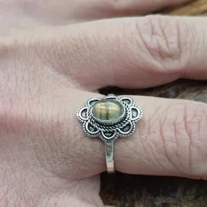 Orange Labradorite Silver Plated Adjustable Ring for Women