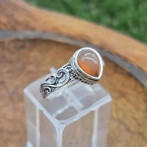 Carnelian Crystal Ring, Silver plated Adjustable Ring for Her