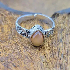 Carnelian Crystal Ring, Silver plated Adjustable Ring for Her