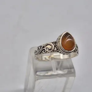 Carnelian Crystal Ring, Silver plated Adjustable Ring for Her