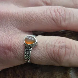 Carnelian Crystal Ring, Silver plated Adjustable Ring for Her