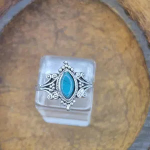 Turquoise Silver Plated Adjustable Ring, Blue Crystal Ring for Her