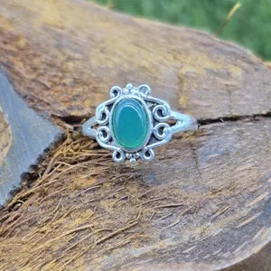 Green Aventurine Silver Plated Adjustable Ring for Women