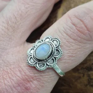 Moonstone Crystal Ring, Silver Plated Adjustable Ring for Women