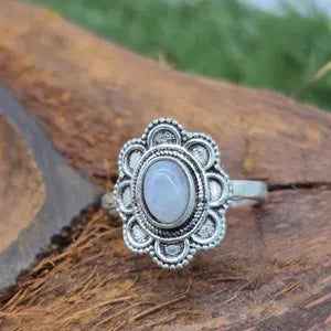 Moonstone Crystal Ring, Silver Plated Adjustable Ring for Women