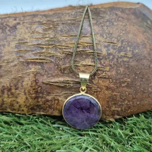 Amethyst Crystal Dainty Brass Necklace with Brass Chain, Purple Stone Pendant for Him and Her